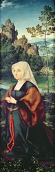Wife of a donor kneeling by a river